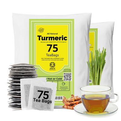 Akshit 150 Turmeric Tea Bags, Te De Curcuma, Natural Turmeric Tea with Black Pepper Blend, Caffeine Free Herbal Tea, Sugar Free, Non-Gmo.