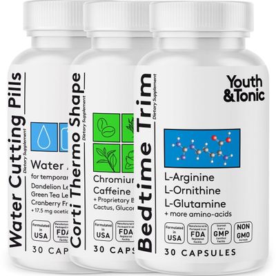 Youth & Tonic Lean Sculpt Defined Cleanse  Water Weight Away, Cortithermo Shape & Bedtime Trim for Detox Metabolism Bloating Energy & Dietary Discipline for Mindful Eating  90 Pills for Women & Men
