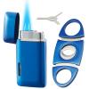 Bbsisgo Lighter and Cutter Set, Double Jet Flame Butane Torch Lighter with Adjustment Tools, Refillable Windproof Gas Lighter. Blue.(Sold Without Gas) view 1