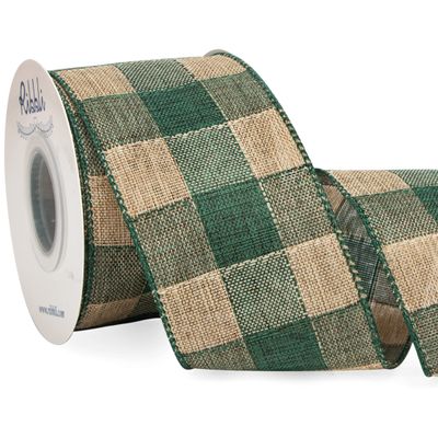 Ribbli Christmas Ribbon Wired, Vintage Green and Beige Check 2-1/2 inch x Continuous 10 Yard, Christmas Tree Ribbon for Topper Bow,Wreath and Swag,Tree Decoration,Gift Wrapping
