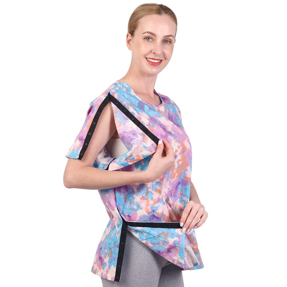 Post Shoulder Surgery Shirt - Short Sleeve Rehab Clothes with Drain Management Pockets (AA15-XL)