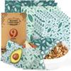 Akeeko Reusable Beeswax Food Wraps - Assorted 9 Packs, Reusable, Plastic-Free Food Storage, 5 Small, 2 Medium, 1 Large, 1 Extra Large Wraps with Boho Leaves Pattern view 1