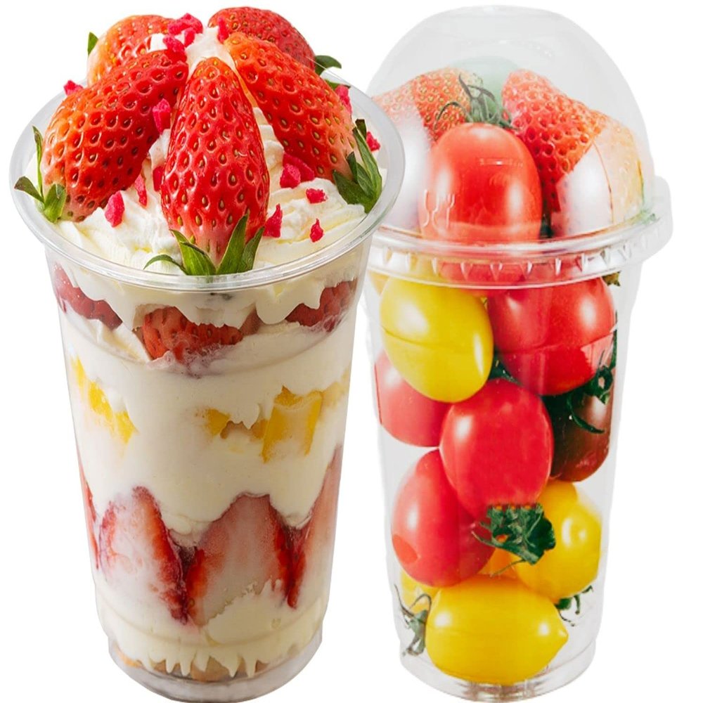 Artpreti 25 Sets 12 oz Clear Plastic Parfait Cups with Dome Lids(NO HOLE) - Disposable Dessert Cups with Lids for Dips Snacks and Fruit Yogurt Smoothie Iced Cold Drinks, No Leaking