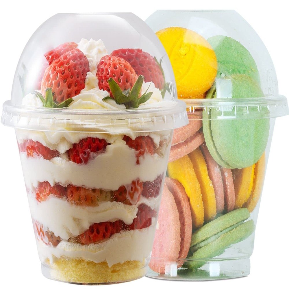 Artpreti 25 Sets 9oz Clear Plastic Parfait Cups with Dome Lids(NO HOLE) - Disposable Dessert Cups with Lids for Dips Snacks and Fruit Yogurt Smoothie Iced Cold Drinks, No Leaking
