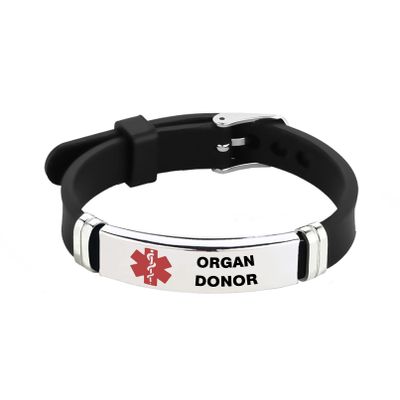 Chili Jewelry Men's Red Medical Alert ID Organ Donor Bracelet for Women Emergency First Aid Laser Engraved Stainless Steel Adjustable Silicone Wristband Bracelets