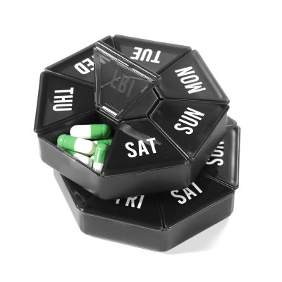 2 PCS-Large Weekly Pill Organizer,XL 7 Day Pill Box Case,Pill Dispenser Portable Small for Pocket or Travel,Pill Container for Vitamin, Cod Liver Oil, Pills, Supplements-Arthritis Friendly (Black)