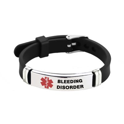 Chili Jewelry Men's Red Medical Alert ID Bleeding Disorder Bracelet for Women Emergency First Aid Laser Engraved Stainless Steel Adjustable Silicone Wristband Bracelets
