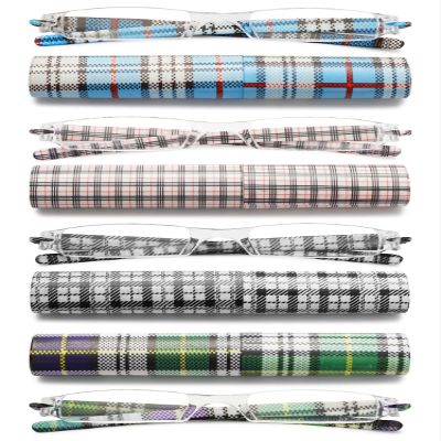 VEVESMUNDO Rimless Reading Glasses Women Retro Designer Readers with Floral Case (4 pairs checkered type, +2.5)