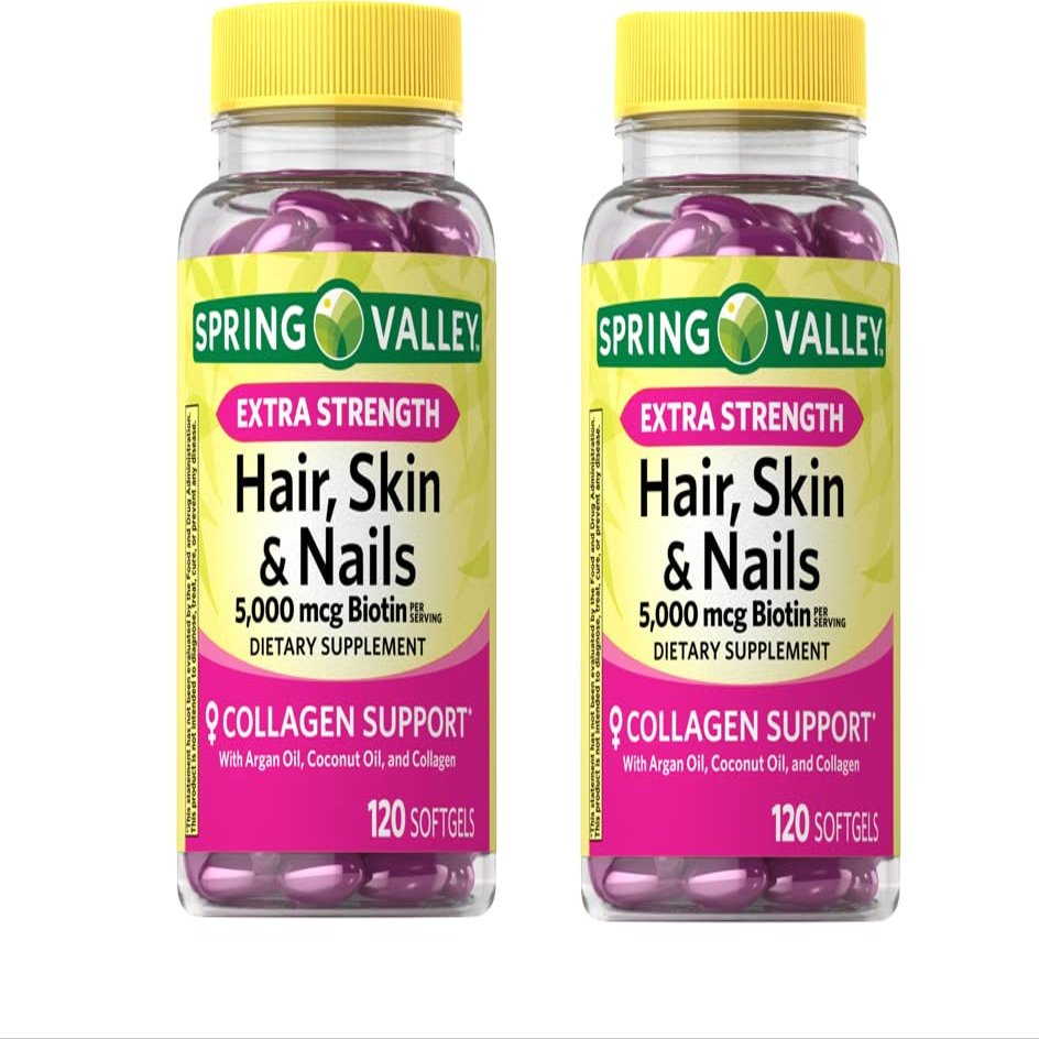 Anexa Spring Valley Extra Strength Biotin Hair, Skin & Nails Dietary Supplement, 5,000 mcg, 120 Count (Pack of 2), 240 Count (Pack of 1)