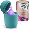 EcoBlossom Menstrual Cup Case and Sterilizer - Reusable Silicone Sterilizing Holder - Cleaner Period for You and Your Disc or Cup - Portable Cleaning Container & Microwave Steamer (Cyan) view 1