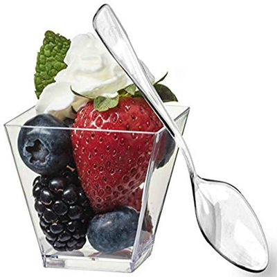 zappy 400 Square Mini Dessert Cups 2oz Clear Tasting Sample Shot Glasses Dessert Cups & Spoons Disposable Plastic Appetizer Bowls Mini Parfait Cups Small Tumblers Tasting Glasses Dessert Shooters