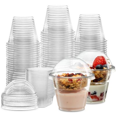 ELEGANT DISPOSABLES 9 oz Plastic Parfait Cups with 2 oz Inserts & Lids 50, Sets 9 OUNCE Yogurt Containers