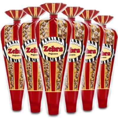 Gourmet Popcorn - 6 Zebra Corn Mini Cones - Small Storage Space Friendly & Great Stocking Stuffers! 16.2oz total and Exclusive Inspirational Sticker!