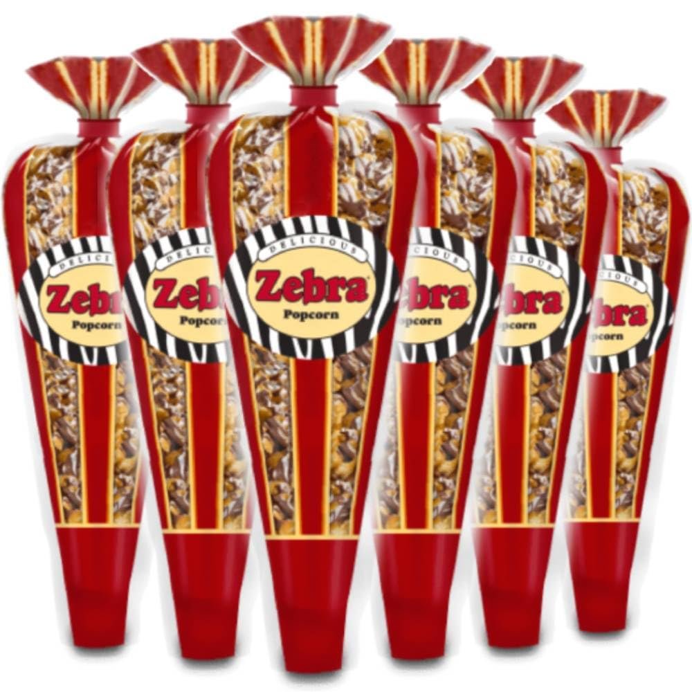 Gourmet Popcorn - 6 Zebra Corn Mini Cones - Small Storage Space Friendly & Great Stocking Stuffers! 16.2oz total and Exclusive Inspirational Sticker!
