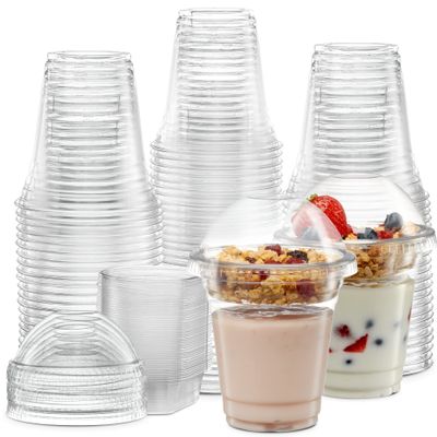 ELEGANT DISPOSABLES 12 oz Plastic Parfait Cups with 4 oz Inserts & Lids 50, Sets 12 OUNCE Yogurt Containers