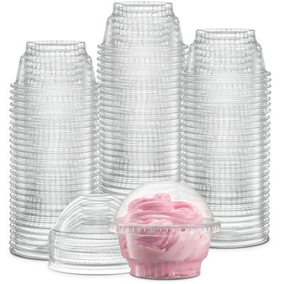 5 oz Clear Plastic Dessert Cups with Dome Lids No hole - 50 Sets Disposable Snack Bowls for Ice Cream, Parfait, Jello and Individual Desserts at Party, Fruit Cup with No Leaks