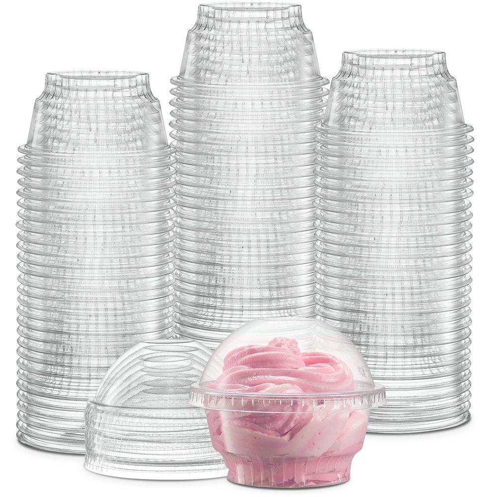 5 oz Clear Plastic Dessert Cups with Dome Lids No hole - 50 Sets Disposable Snack Bowls for Ice Cream, Parfait, Jello and Individual Desserts at Party, Fruit Cup with No Leaks