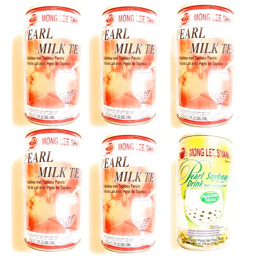 5 Cans Mong Lee Shang Pearl Milk Tea And 1 Can Pearl Soybean Drink With Tapioca Ball (11 Fl Oz Each Can)