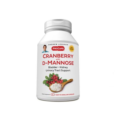 ANDREW LESSMAN Cranberry with D-Mannose - 360 Capsules - Supports Bladder, Kidney and Urinary Tract Health. High Potency Standardized Cranberry Concentrate and D-Mannose. Easy to Swallow Capsules