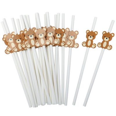 100 Pcs Bear Paper Straws Little Cutie Snowflake Disposable Drinking Paper Straws for Little Cutie Baby Shower Decorations Supplies Birthday Party Decorations, 0.24 x 7.76 Inch(Bear)