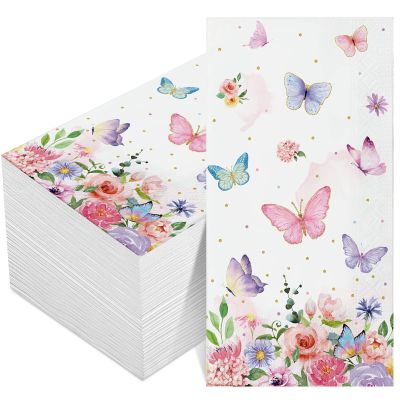 100 Pieces Butterfly Napkins Pink Butterfly Party Paper Guest Towels Disposable Colorful Garden Spring Summer Flower and Butterflies Hand Towels for Wedding Birthday Holiday Decorative Party Supplies