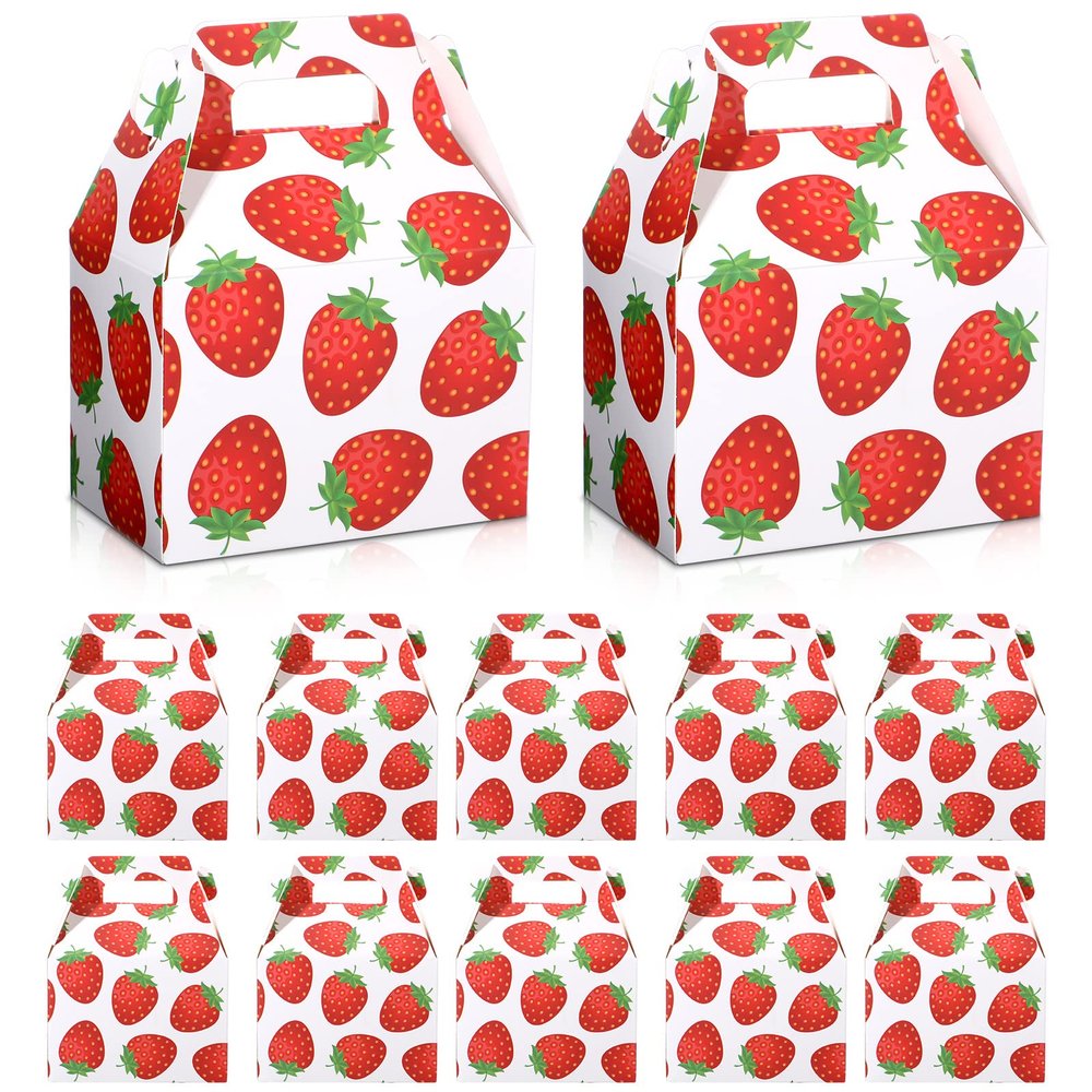 Fumete 22 Pcs Strawberry Party Favor Boxes Strawberry Candy Treat Goody Gift Boxes for Berry 1st Sweet One Birthday Summer Fruit Decorations Baby Shower Party Supplies, 4.7 x 2.4 x 2.8 Inch