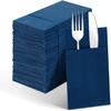 Linen-Feel Navy Blue Paper Napkins, 50 Pcs Cloth Like Dinner Napkins with Built-in Flatware Pocket, Pre-Folded Absorbent Disposable Guest Paper Hand Towels for Bathroom, Weddings Party view 1