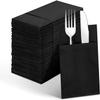 Besteek Linen-Feel Black Paper Napkins, Cloth Like Dinner Napkins with Built-in Flatware Pocket, Pre-Folded Absorbent Disposable Guest Paper Hand Towels for Bathroom, Weddings Party(50 Pack) view 1