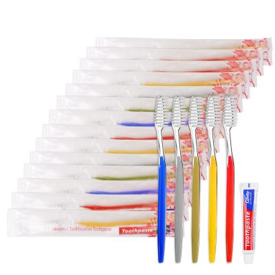 skourvut Disposable Toothbrushes with Toothpaste Individually Wrapped 5 Colors Bulk Toothbrush and Toothpaste 10g for Homeless,Shelter,Air Bnb/Hotel/Guest Apartment (100)