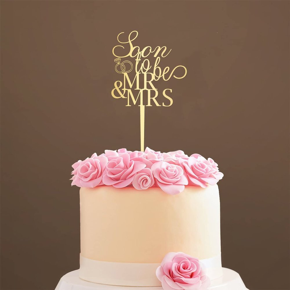 Soon To Be Couple Rings Rings Cake Topper Couple Silhouette Wedding Elegan Cake Topper Mr And Mrs Cake Toppers Mirror Gold Cake Topper for Wedding Customized Wedding Cake Topper