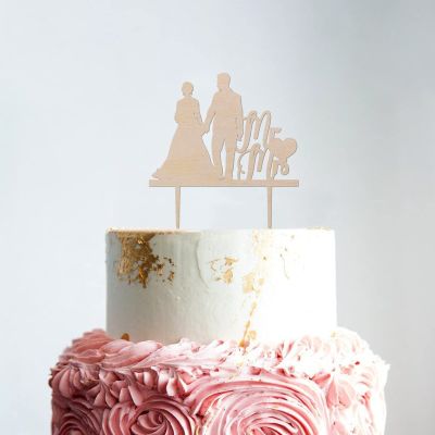 Custom Bride And Groom Cake Topper Couple Silhouette Wedding Cake Topper Hearts Wood Color Cake Topper Wedding Mr & Mrs Cake Topper Script Cake Toppers for Wedding Wood Wedding Cake Topper