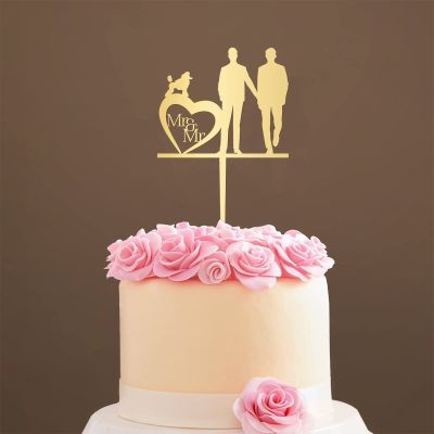 Personalized Wedding Cake Topper Hearts Dog Mr&Mr Cake Topper Couple Silhouette Wedding Cake Topper Mr And Mrs Cake Topper Funny Cake Toppers for Wedding Mirror Gold Cake Topper for Wedding