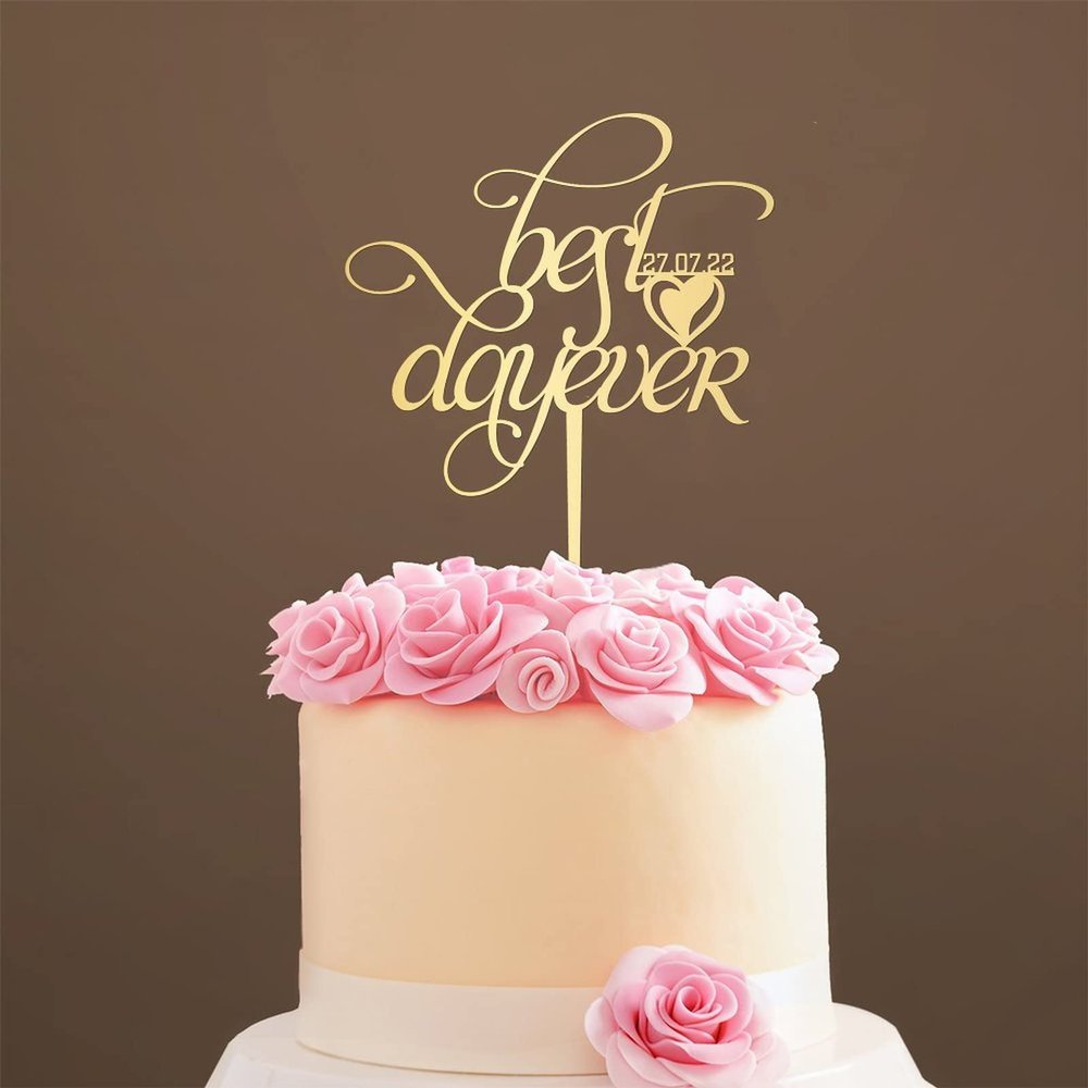 Family Wedding Cake Topper Hearts Best Day Ever Mirrored Gold Cake Topper Personalized Mr And Mrs Cake Topper Funny Cake Toppers for Wedding Mirrored Gold Cake Topper for Wedding