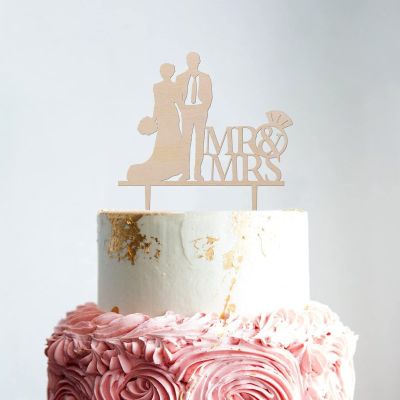 Custom Initials Cake Topper Couple Silhouette Wedding Cake Topper Ring Wood C Cake Topper Mr & Mrs Wedding Cake Topper Funny Cake Toppers for Wedding Wood Wedding Cake Topper
