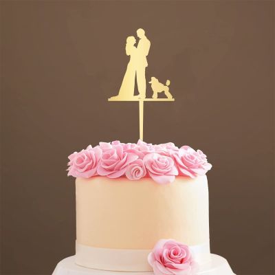 Custom Cake Toppers for Wedding Hearts Dog Cake Topper Silhouette Wedding Vintage Re Cake Topper Mr And Mrs Cake Toppers for Wedding Anniversary Baptism Cake Topper Mirror Gold Wedding Cake Topper