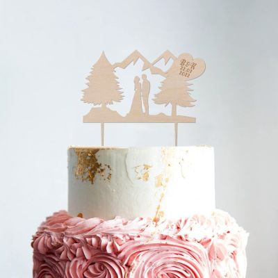 Family Wedding Cake Topper Couple Silhouette Wedding Cake Topper Mountain Tr Cake Topper Mr & Mrs Wedding Cake Topper Funny Cake Toppers for Wedding Wood Wedding Cake Topper