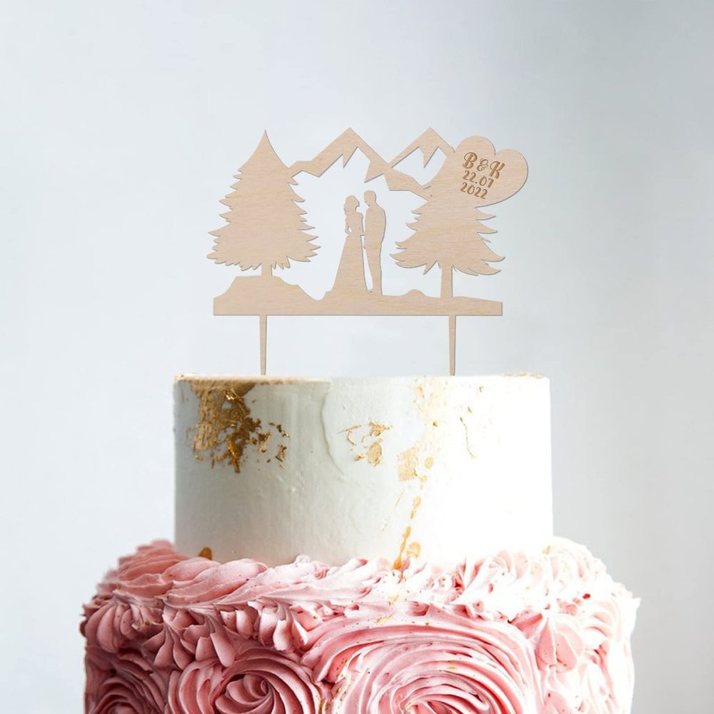 Family Wedding Cake Topper Couple Silhouette Wedding Cake Topper Mountain Tr Cake Topper Mr & Mrs Wedding Cake Topper Funny Cake Toppers for Wedding Wood Wedding Cake Topper
