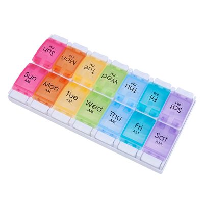JUNDALINDA Large Pill Cases Organizers,DOSE Push Button (7-Day) Pill, Medicine, Vitamin Organizer | Weekly, 2 Times a Day, AM/PM | Large Compartments | Arthritis Friendly | Clear Lids
