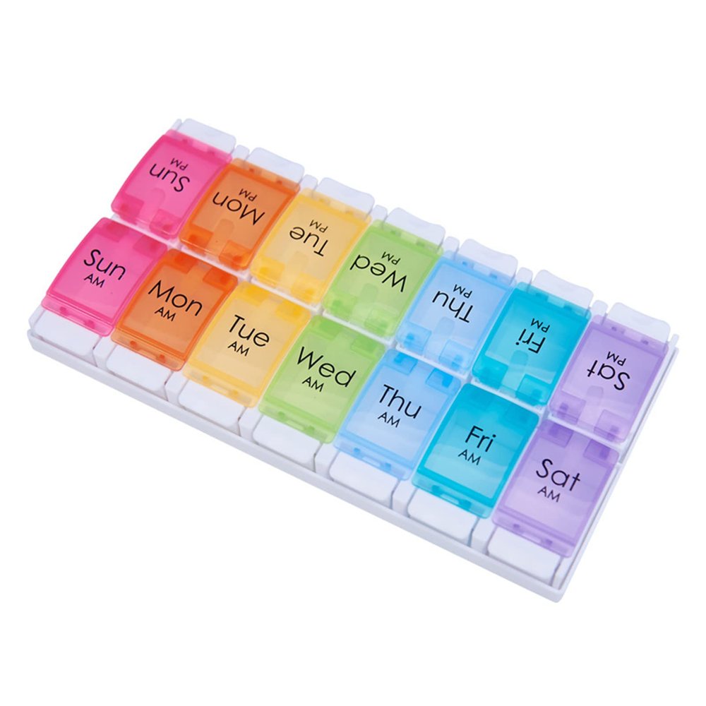 JUNDALINDA Large Pill Cases Organizers,DOSE Push Button (7-Day) Pill, Medicine, Vitamin Organizer | Weekly, 2 Times a Day, AM/PM | Large Compartments | Arthritis Friendly | Clear Lids