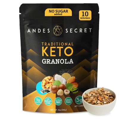 Andes Secret Traditional Granola - Almonds, Walnuts & Hazelnuts - Keto High Protein Granola with No Sugar, Grain & Gluten Free - 11 oz (1 Pack)