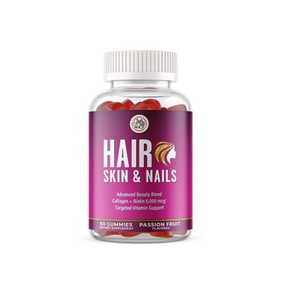 Grab The Gold Hair Skin & Nails Vitamins for Women | Gummies with 6000mcg Biotin & Collagen | 10 Essential Vitamin & Minerals | Gluten-Free, Non-GMO, Passion Fruit Flavor | 1 Month Supply