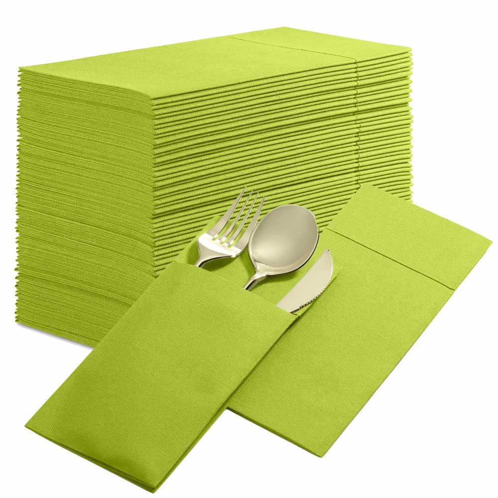 50-Pack Disposable Linen-Feel Dinner Napkins with Built-in Flatware Pocket, KIWI Prefolded Cloth Like Paper Napkins For Dinner, Wedding Or Party [Silverware NOT Included]