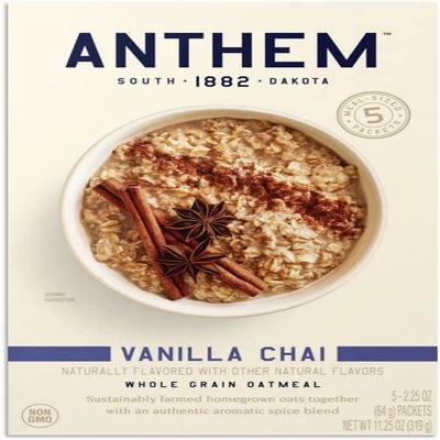 Anthem Vanilla Chai Instant Oatmeal- Delicious Whole Grain Oats for a Cozy Breakfast - Enjoy Protein Oatmeal Anytime with Quick & Easy Preparation - Oatmeals Packed with Fiber for a Healthy Diet