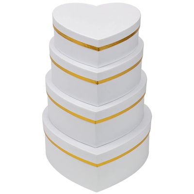 Oairse White Gift Boxes with Lids for Present Heart Shaped Flower Boxes for Arrangements Set of 4 Floral Gift Boxes for Bridesmaid, Proposal, Wedding, Birthday, Baby Showers