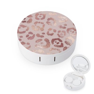 Bagea-Ka Rose Gold Leopard Pattern Contact Lens Case Box Eye Care Kit Holder Mirror Box with Tweezers Remover Tool Solution Bottle for Outdoor Travel & Home
