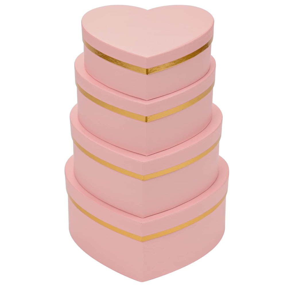 Oairse Pink Gift Boxes with Lids for Present Heart Shaped Flower Boxes for Arrangements Set of 4 Floral Gift Boxes for Bridesmaid, Proposal, Wedding, Birthday, Baby Showers