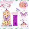 100 Pcs Butterflies Cellophane Treat Bags Plastic Butterfly Party Favors Watercolor Butterfly Cello Candy Bag with 100 Twist Ties for Butterfly Theme Baby Shower Girl Birthday Party Supplies(Purple) view 3