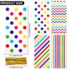 Aodaer 100 Pieces 10.6 x 5.1 In Rainbow Cellophane Bags Plastic Candy Gift Bag Cellophane Treat Bags with Twist Ties Stripes Polka Dot Printed Pattern Goodie Bag for Birthday Weddings Party Favors view 2