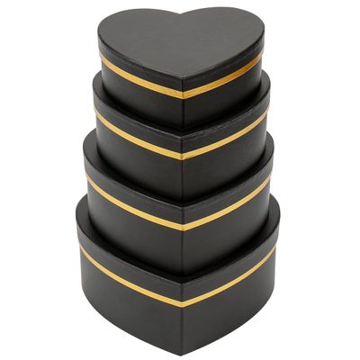 Oairse Black Gift Boxes with Lids for Present Heart Shaped Flower Boxes for Arrangements Set of 4 Floral Gift Boxes for Bridesmaid, Proposal, Wedding, Birthday, Baby Showers