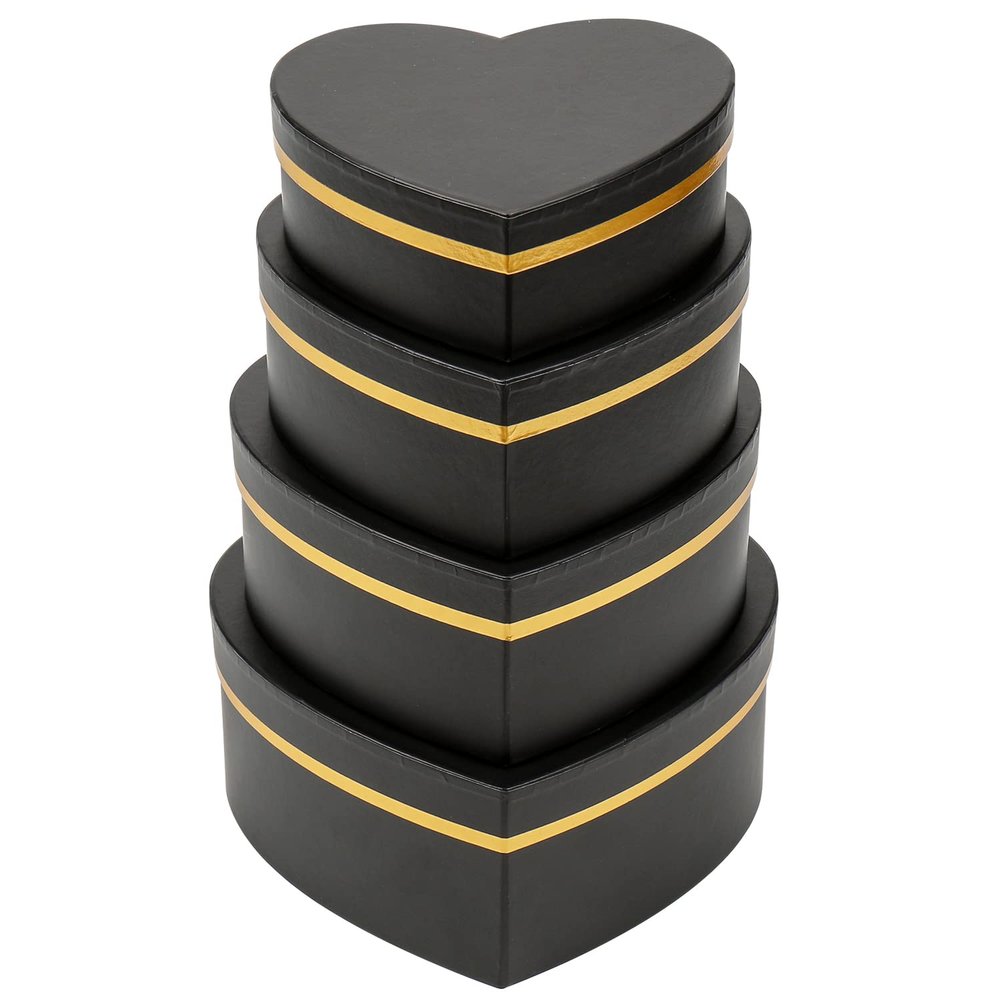 Oairse Black Gift Boxes with Lids for Present Heart Shaped Flower Boxes for Arrangements Set of 4 Floral Gift Boxes for Bridesmaid, Proposal, Wedding, Birthday, Baby Showers